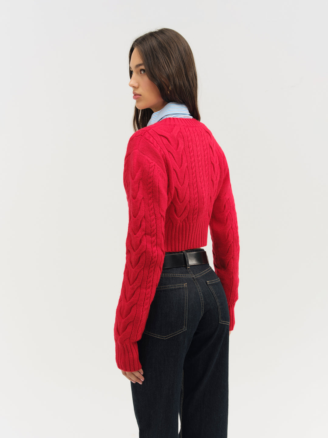 Camille Cable Knit Cardigan — Red - Image 3