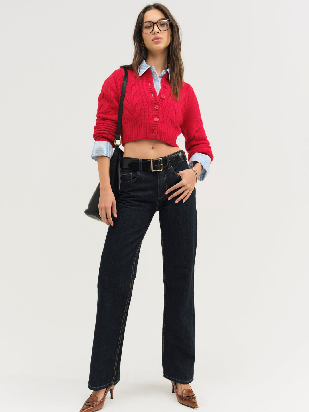Camille Cable Knit Cardigan — Red - Image 4