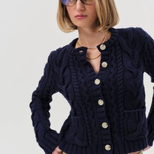 Emily Cable Knit Cardigan — Navy