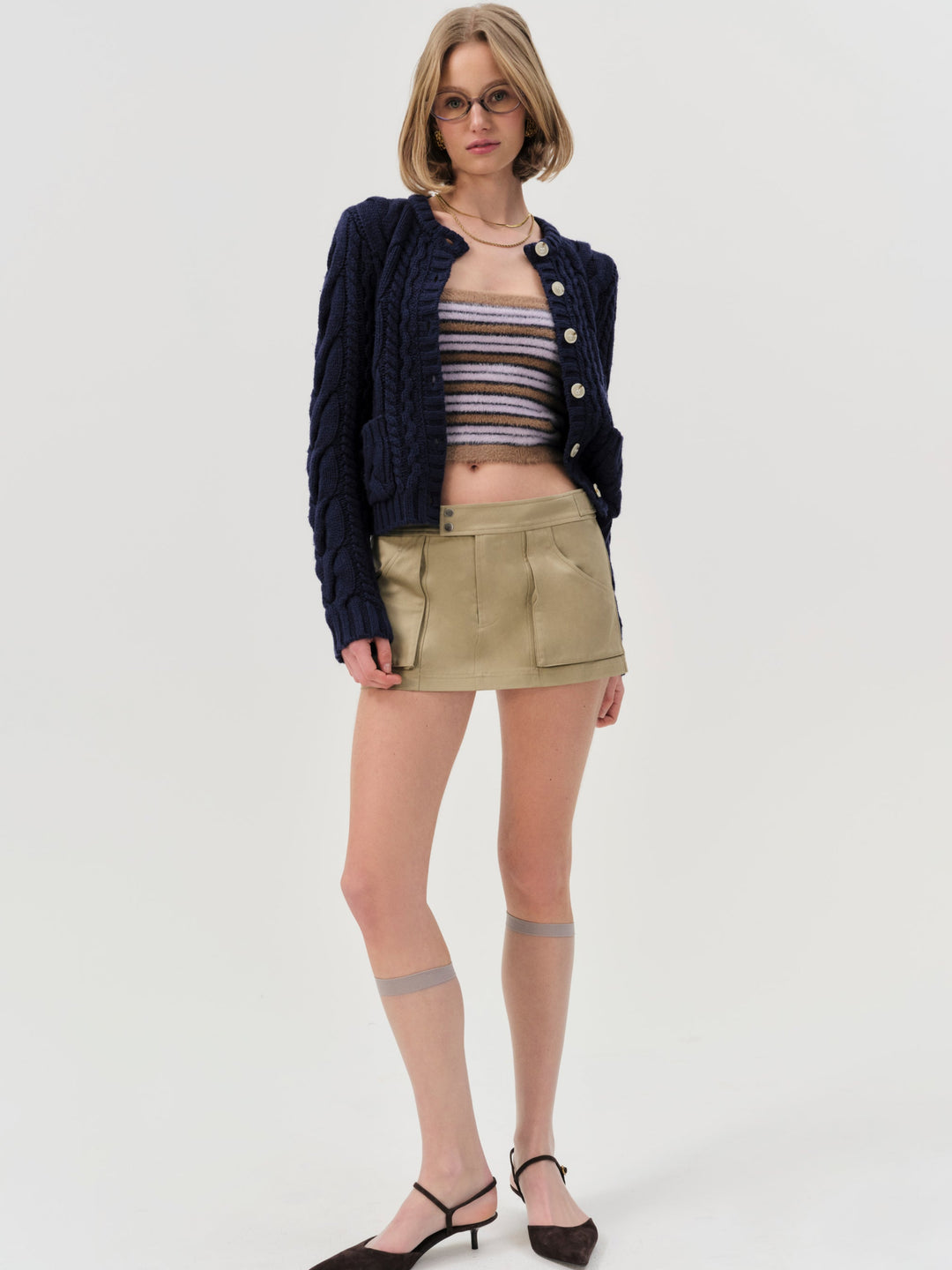 Emily Cable Knit Cardigan — Navy - Image 2