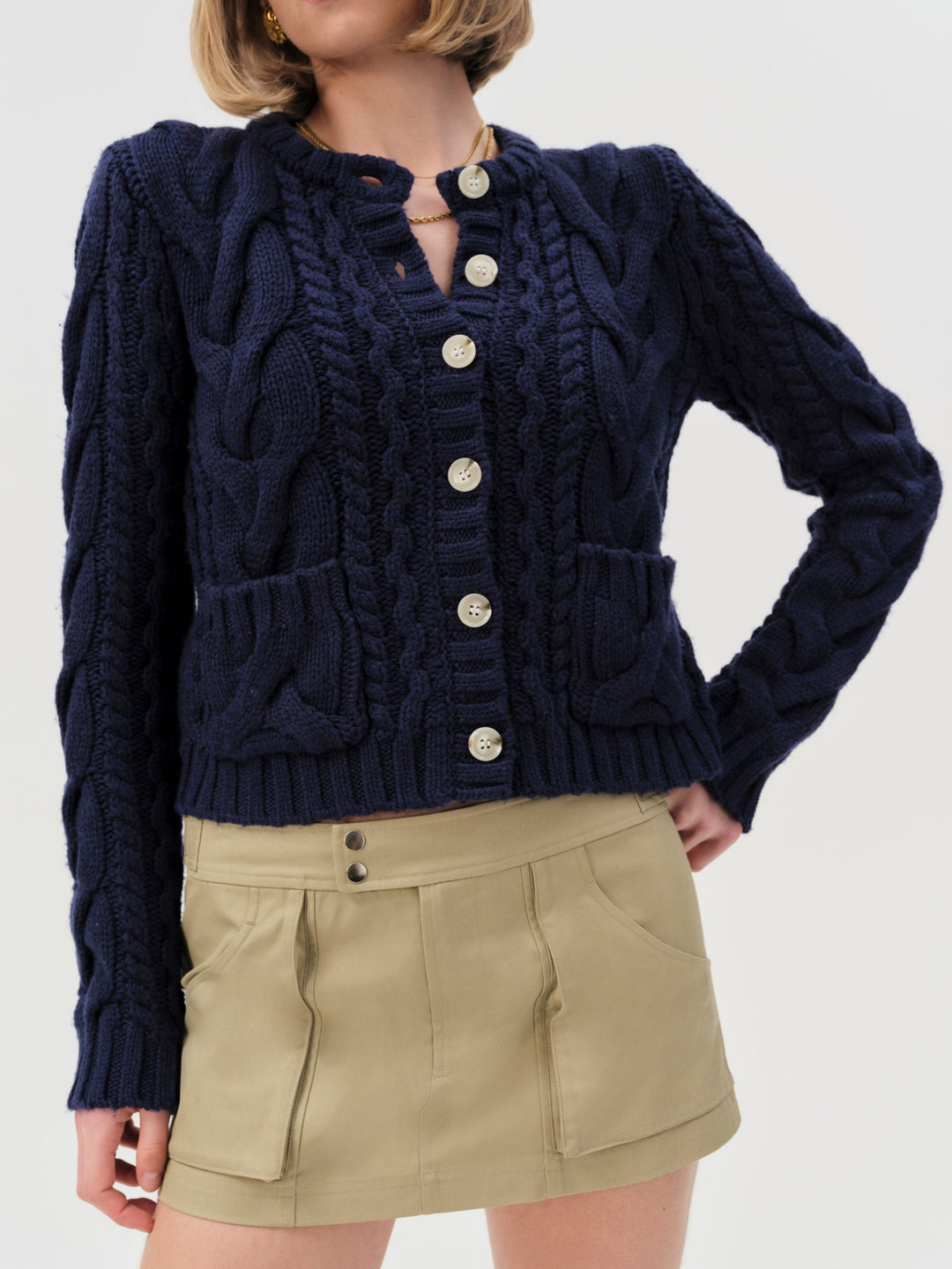 Emily Cable Knit Cardigan — Navy - Image 3
