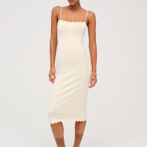 Sisi Scallop Knit Midi Dress — Cream