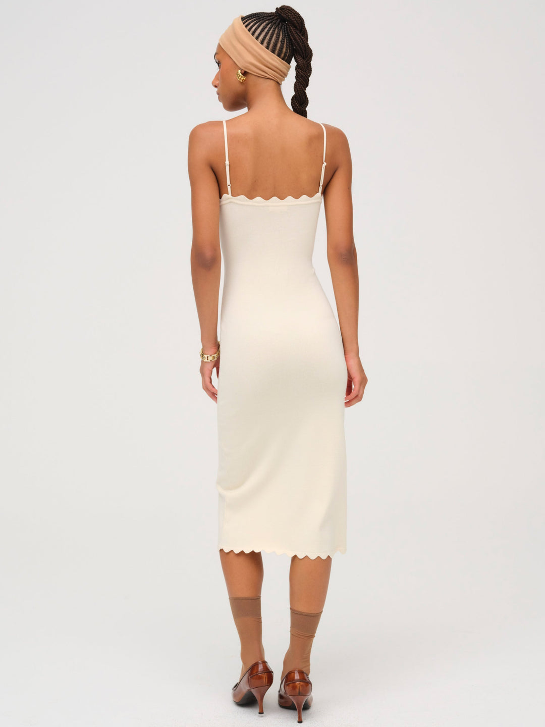 Sisi Scallop Knit Midi Dress — Cream - Image 3