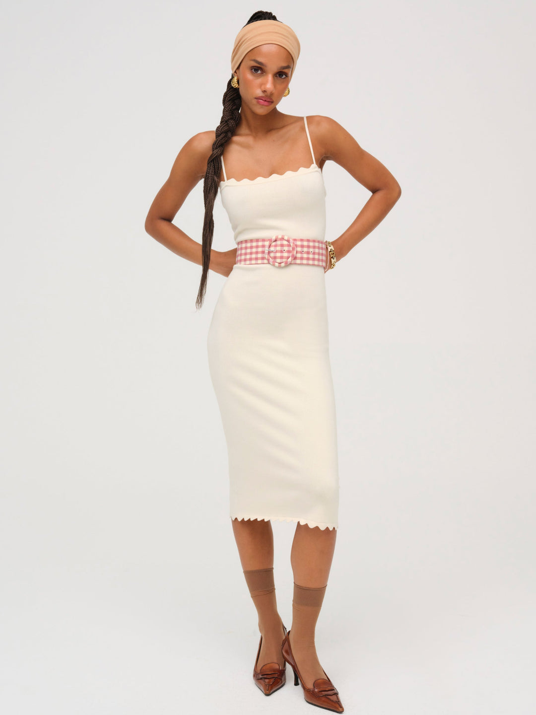 Sisi Scallop Knit Midi Dress — Cream - Image 4