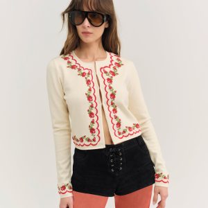 Rose Waltz Scalloped Knit Cardigan — Cream