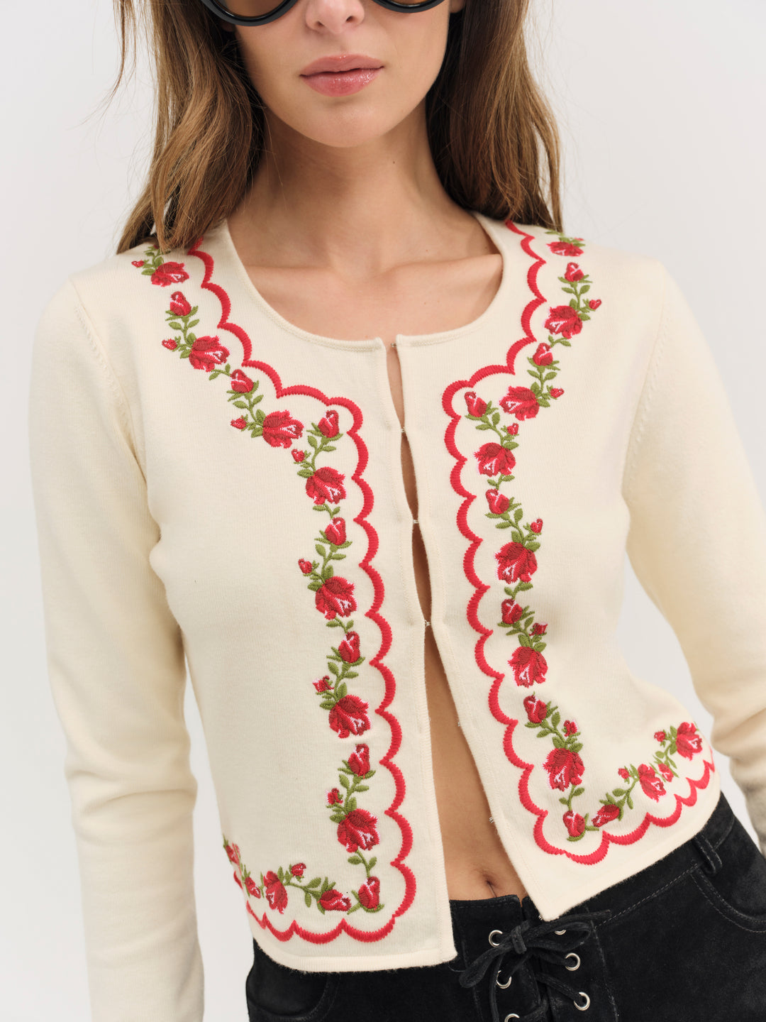 Rose Waltz Scalloped Knit Cardigan — Cream - Image 2