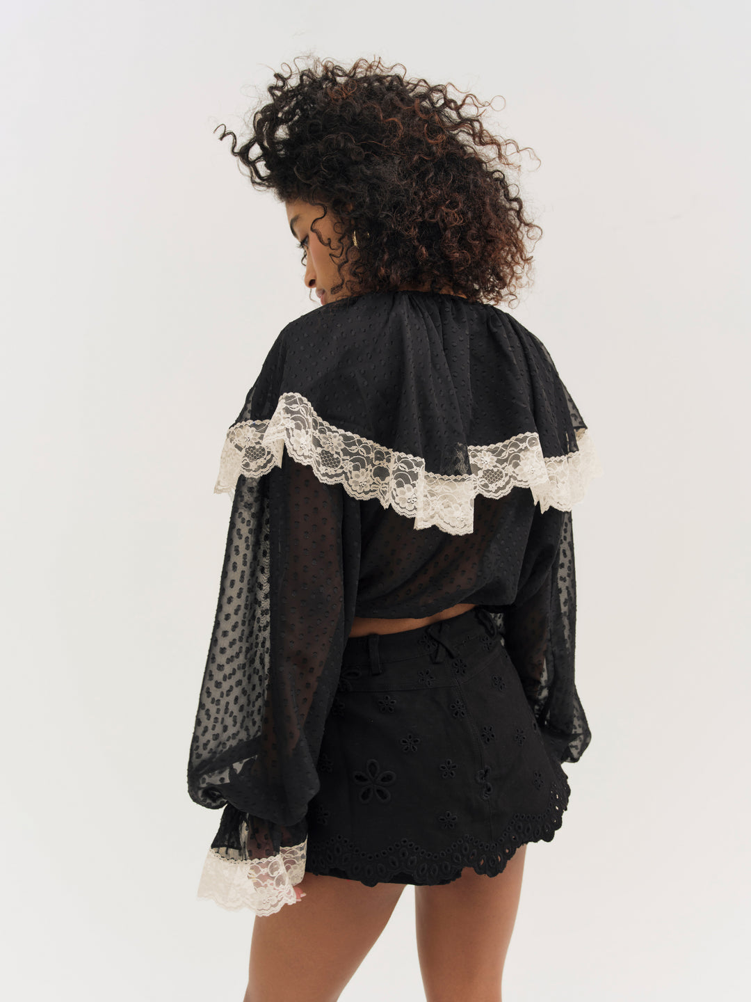 Daisy Eyelet Denim Skort — Black - Image 2
