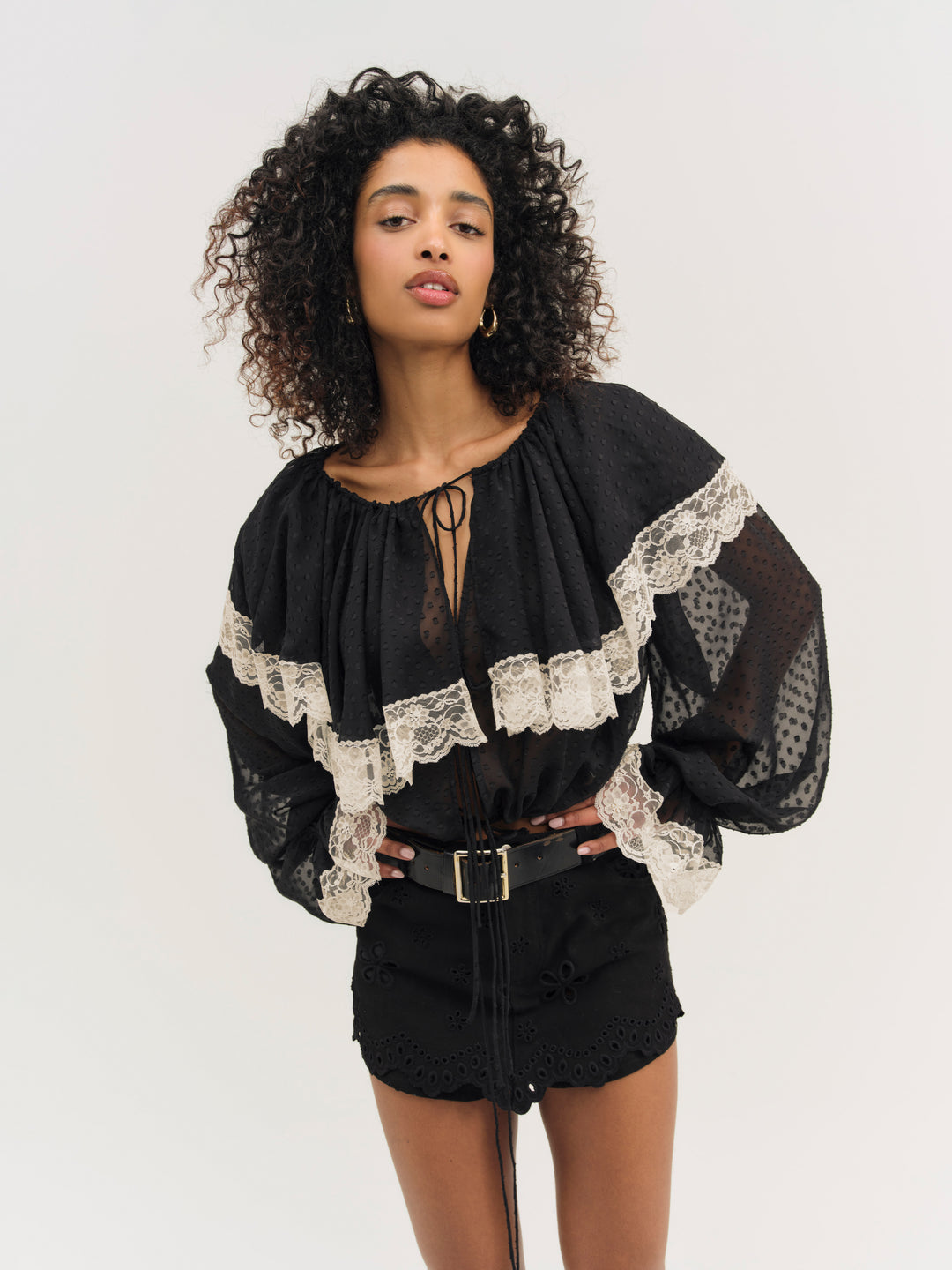Daisy Eyelet Denim Skort — Black - Image 3