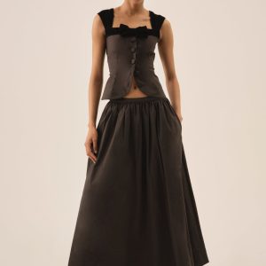 Train Station Poplin Maxi Skirt — Black