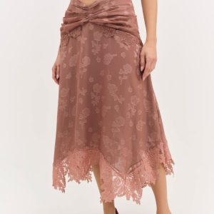 Colette Satin Burnout Midi Skirt — Mahogany
