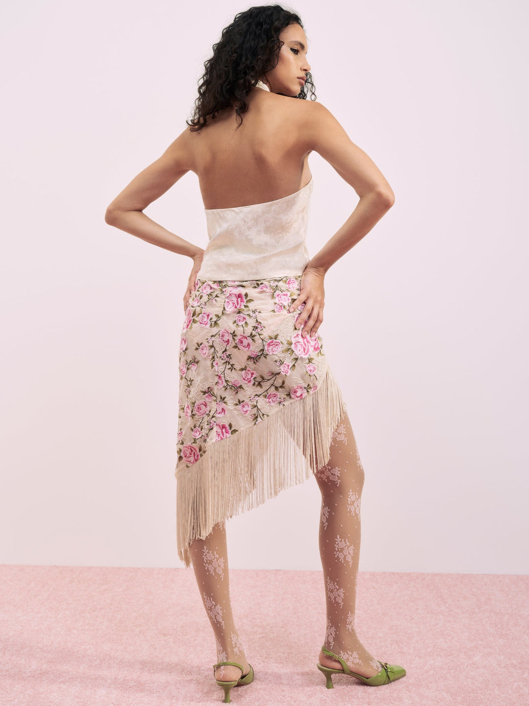 Esme Rose Embroidered Asymmetrical Skirt — Pink - Image 3