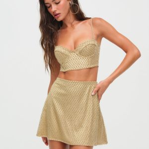 Glitter Grid Mini Skirt — Gold