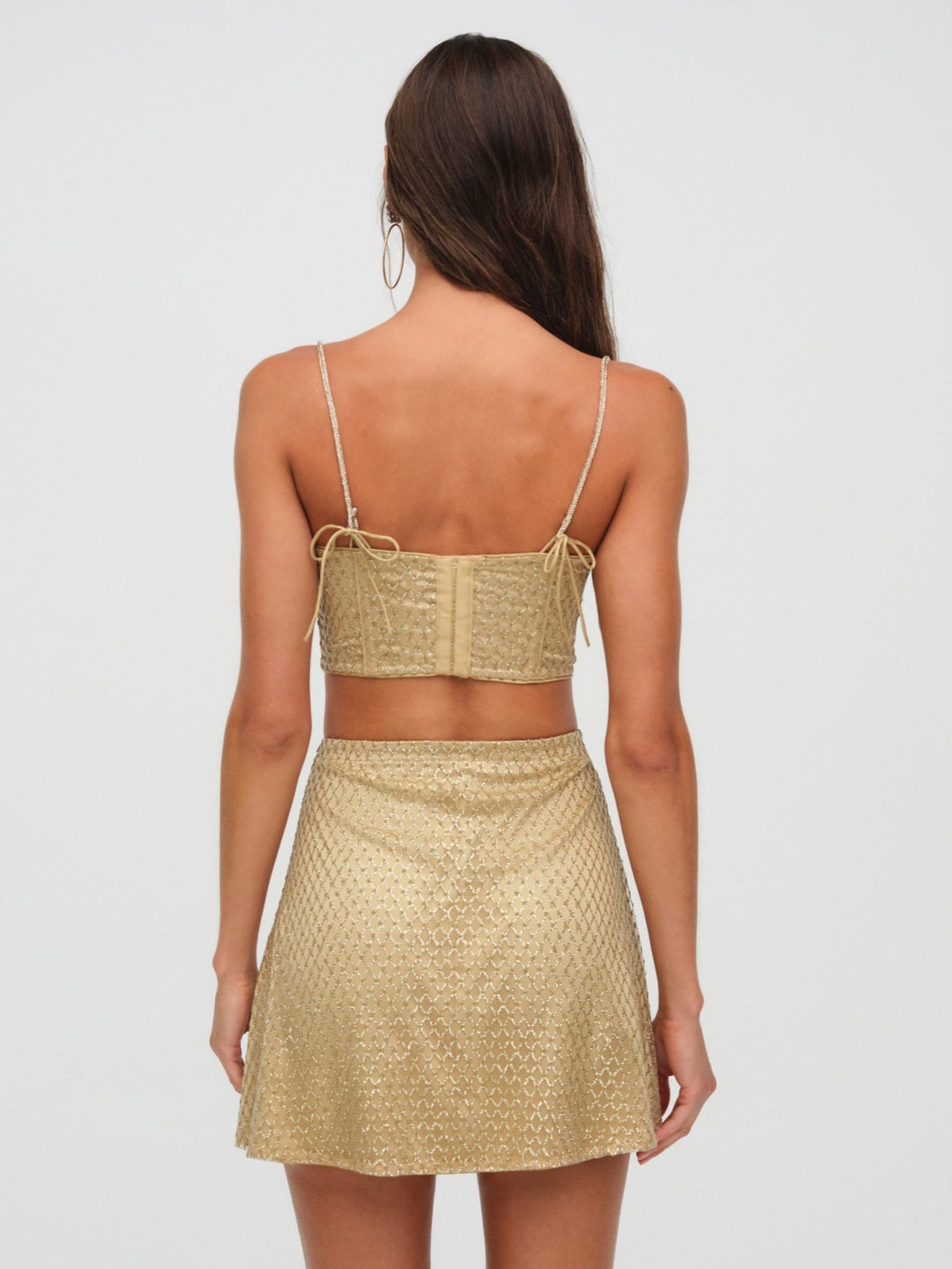 Glitter Grid Mini Skirt — Gold - Image 4