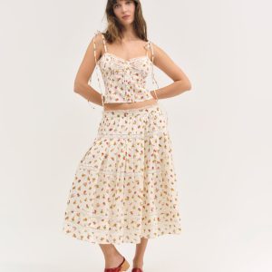 Adahlia Floral Midi Skirt — Cream