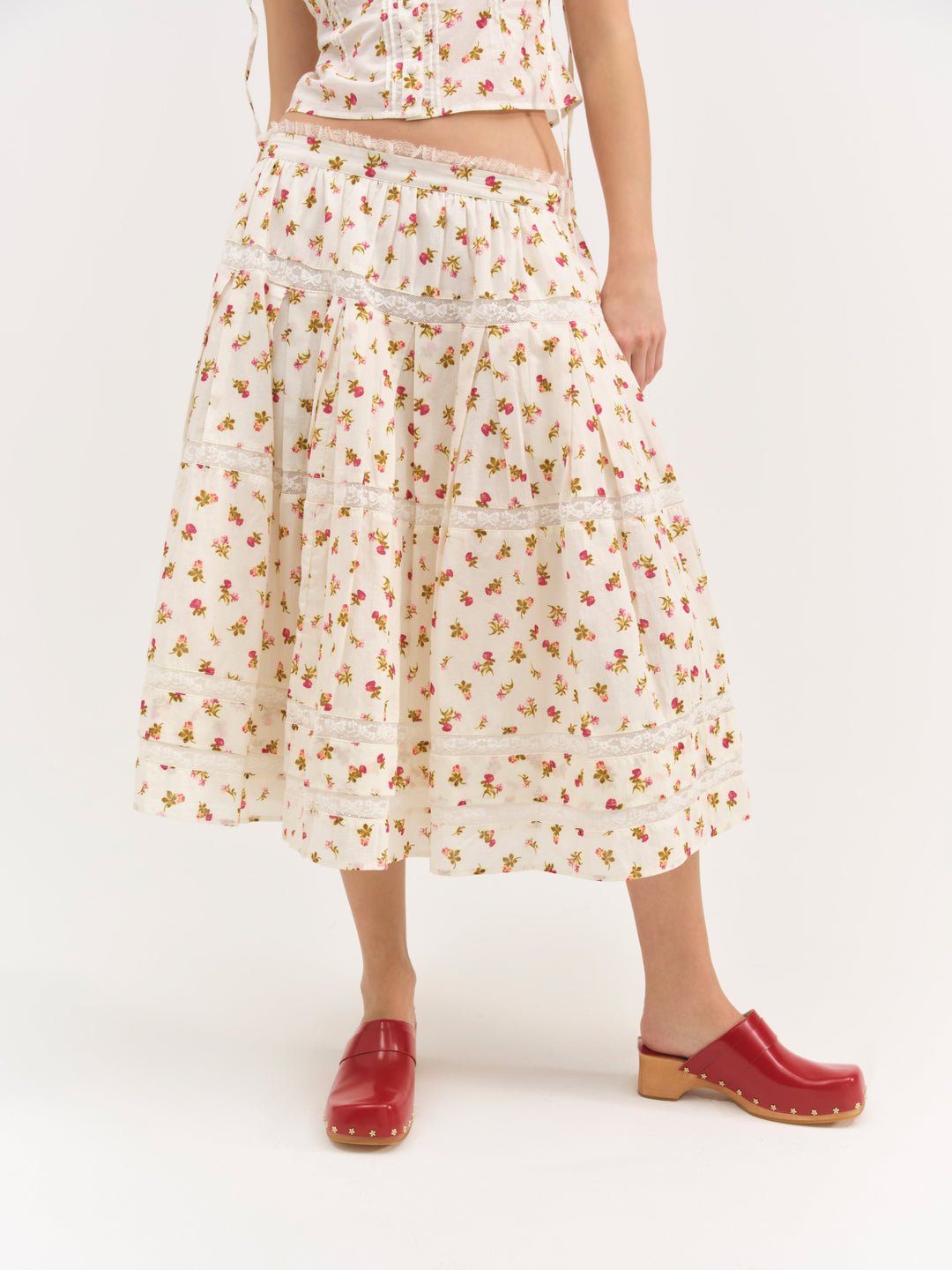 Adahlia Floral Midi Skirt — Cream - Image 2
