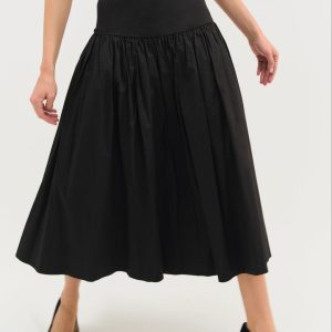 Helena Poplin Midi Skirt — Black