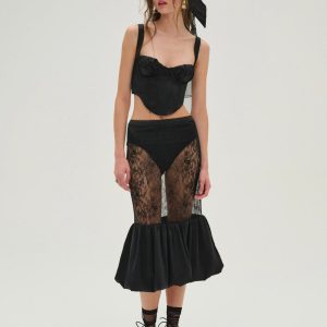 Sugarplum Lace Midi Skirt — Black