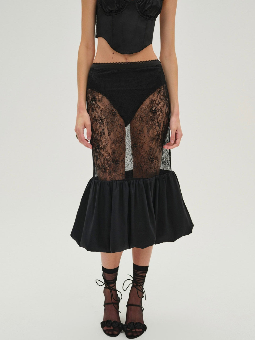 Sugarplum Lace Midi Skirt — Black - Image 2