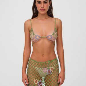 Tulip Grid Rhinestone Skirt — Green
