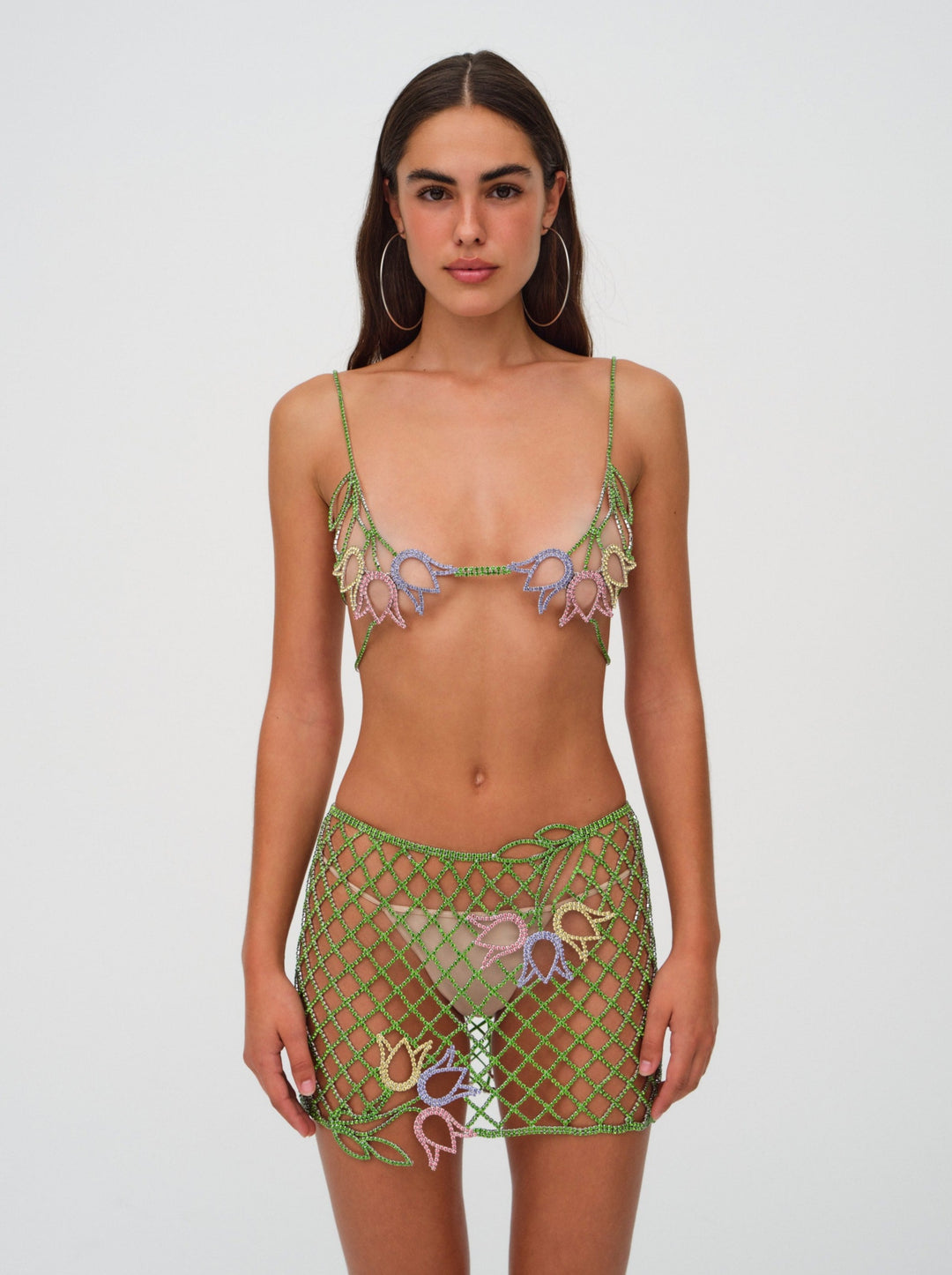 Tulip Grid Rhinestone Skirt — Green
