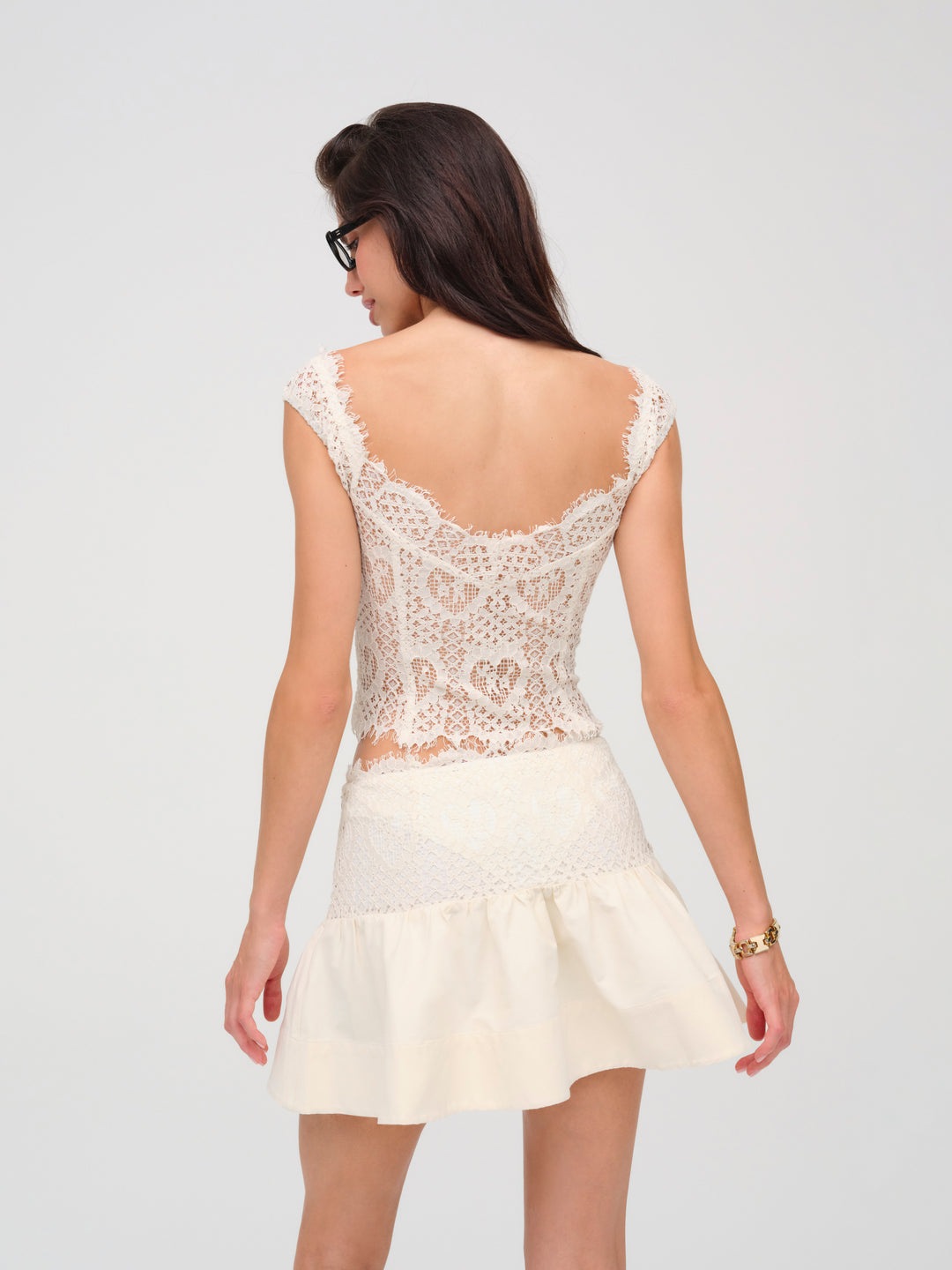 Doily Lace Mini Skirt — Cream - Image 3