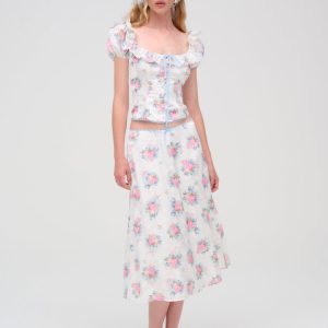 Doily Bouquet Midi Skirt — White