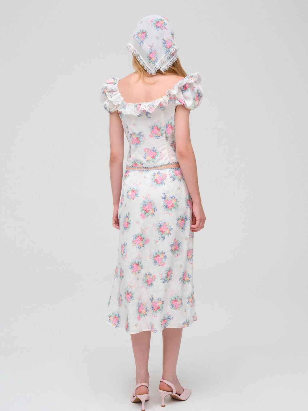 Doily Bouquet Midi Skirt — White - Image 3