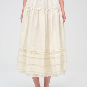 Eyelet Midi Skirt — White