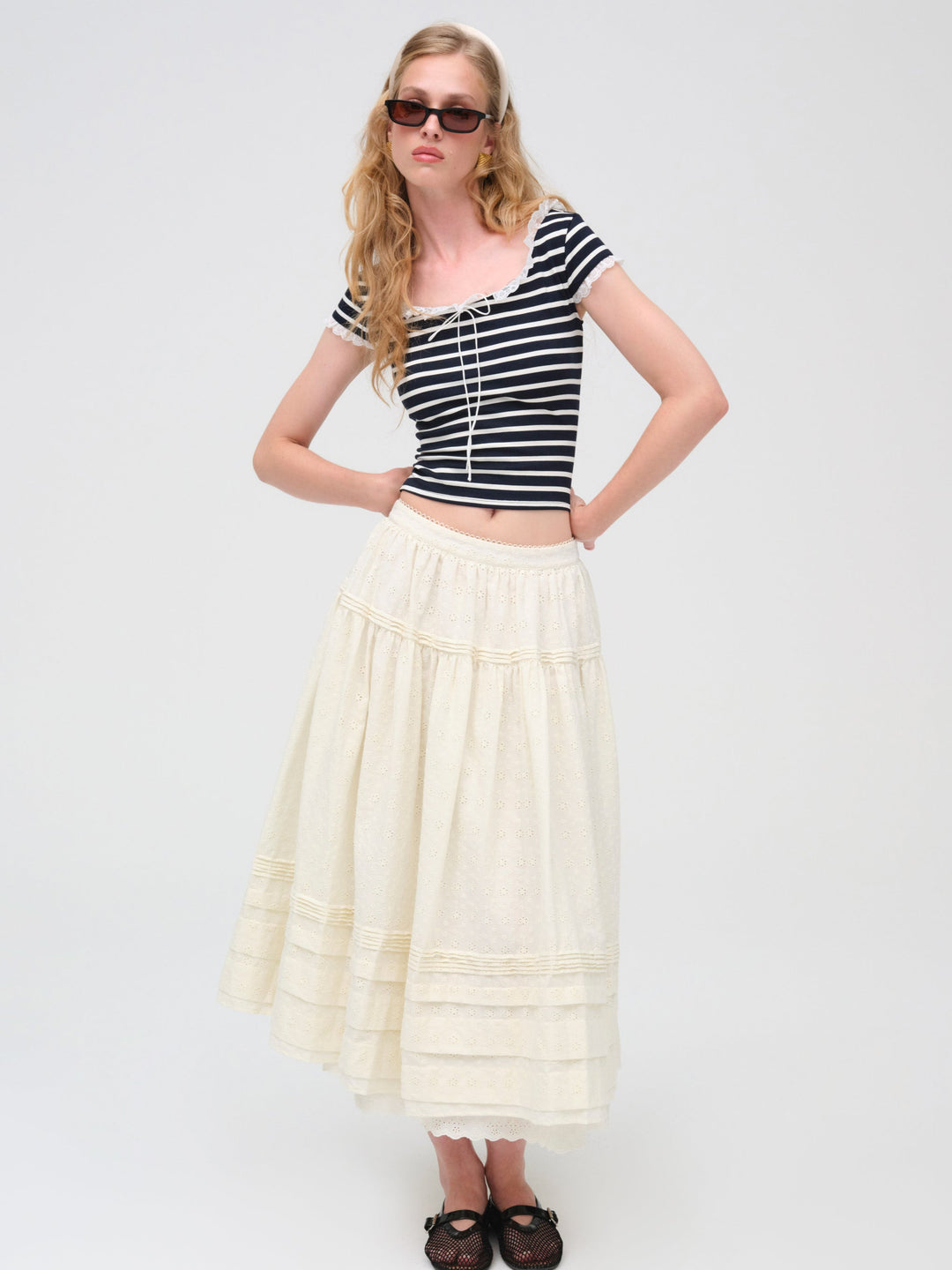 Eyelet Midi Skirt — White - Image 2