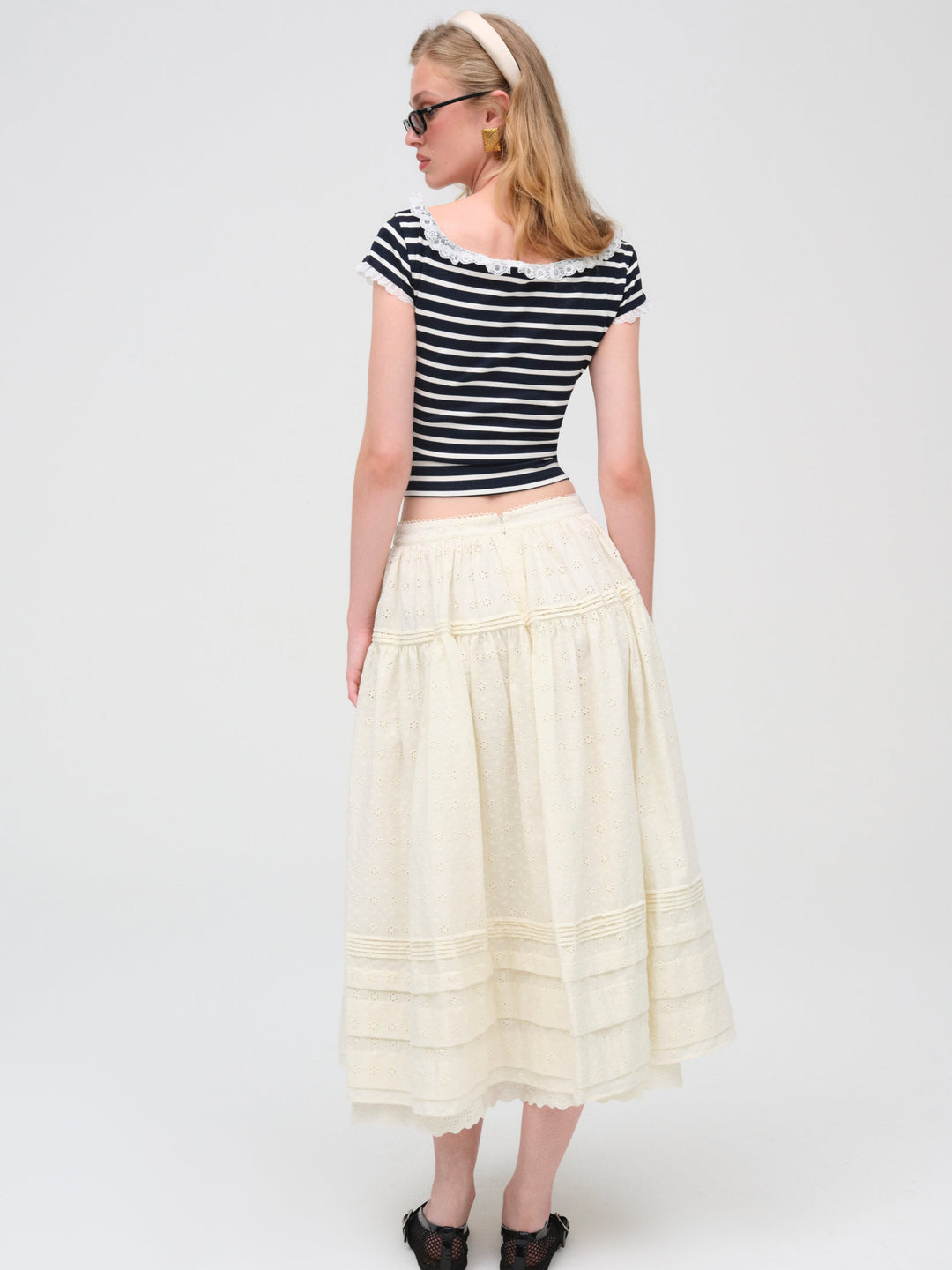 Eyelet Midi Skirt — White - Image 3