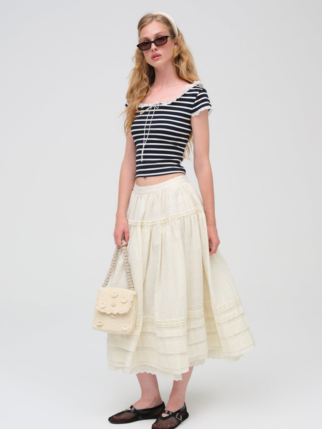 Eyelet Midi Skirt — White - Image 4