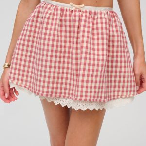 Georgia Gingham Micro Mini Skirt — Mauve