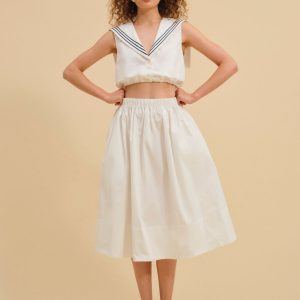 Marella Poplin Midi Skirt — White