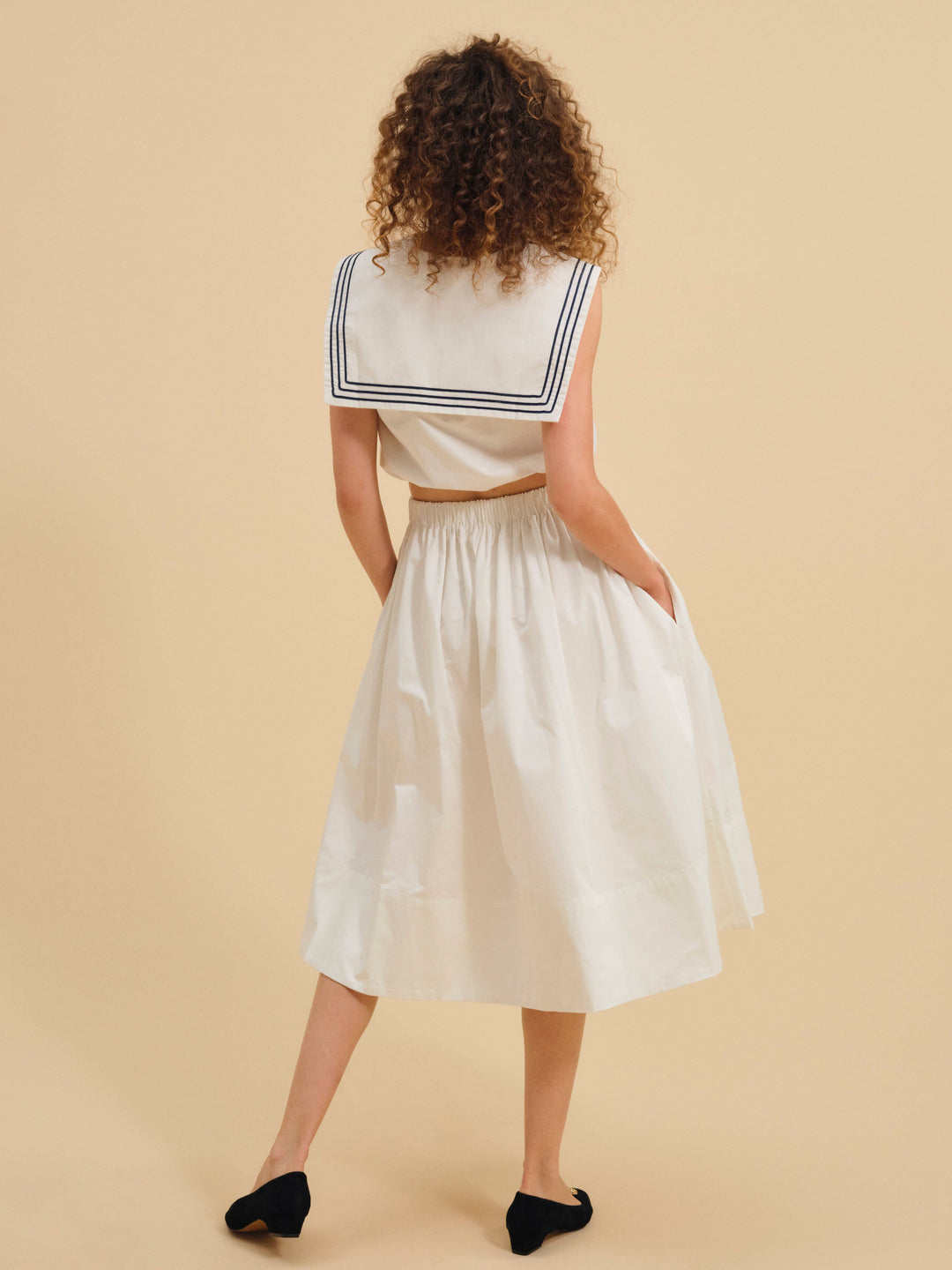 Marella Poplin Midi Skirt — White - Image 2