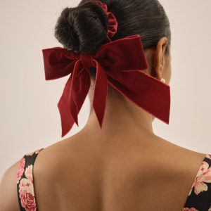 Clara Velvet Ribbon Bow — Red