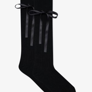 Knee-High Bow Socks — Black
