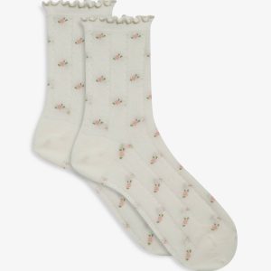 Pointelle Floral Crew Socks — Cream