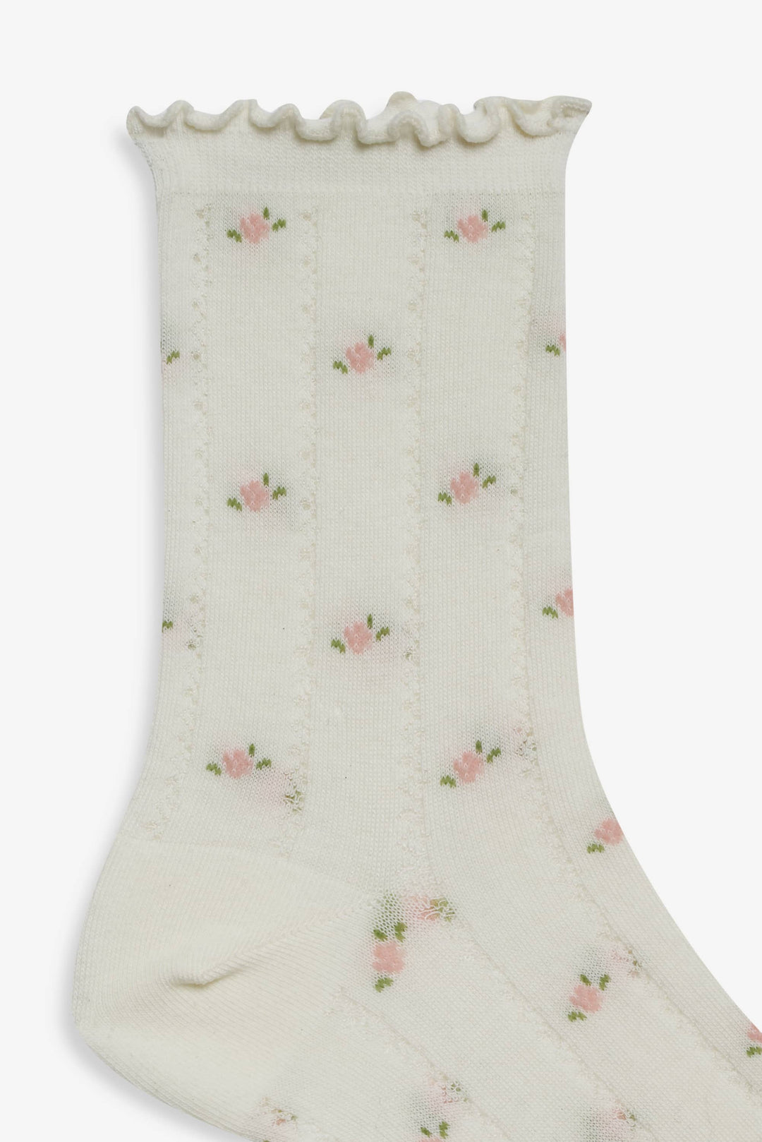 Pointelle Floral Crew Socks — Cream - Image 2
