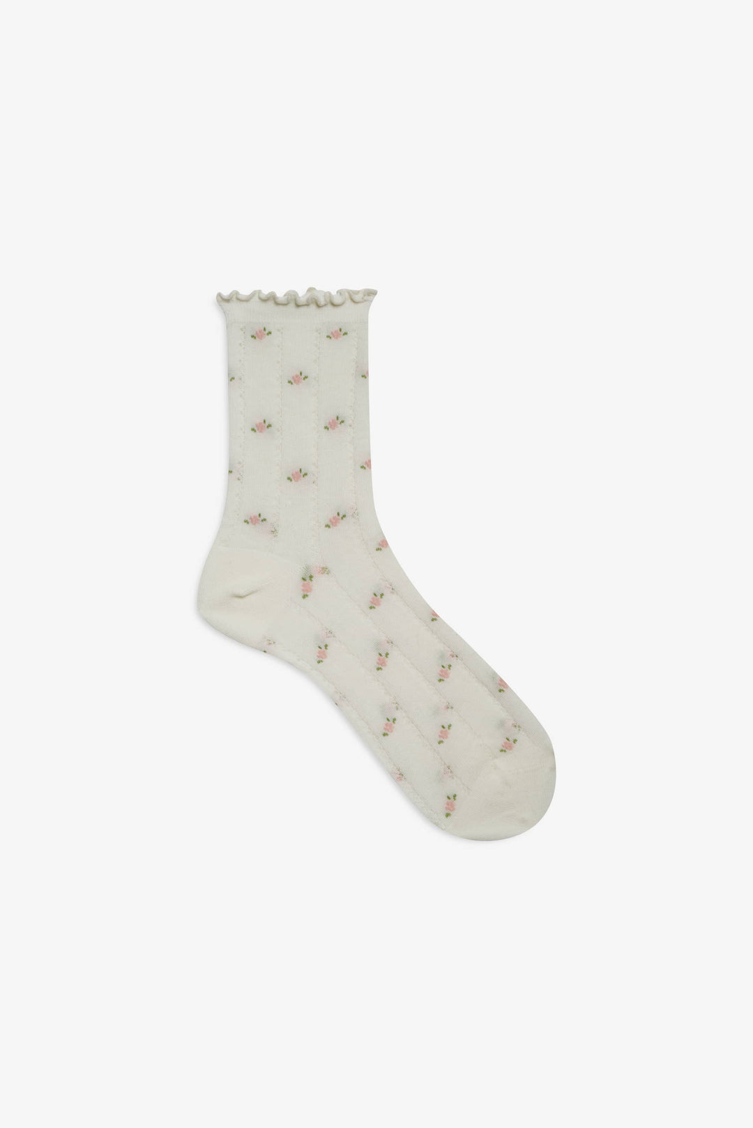 Pointelle Floral Crew Socks — Cream - Image 3