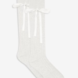 Knee-High Bow Socks — Cream