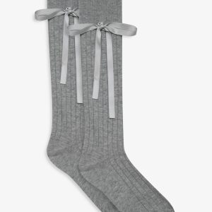 Knee-High Bow Socks — Grey