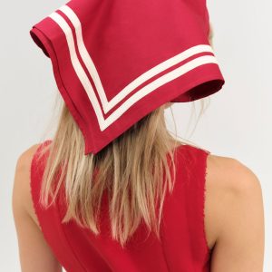 Helena Poplin Striped Headscarf — Red
