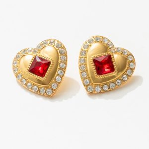 Ruby Red Heart Earrings — Red