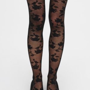 Floral Knit Tights — Black