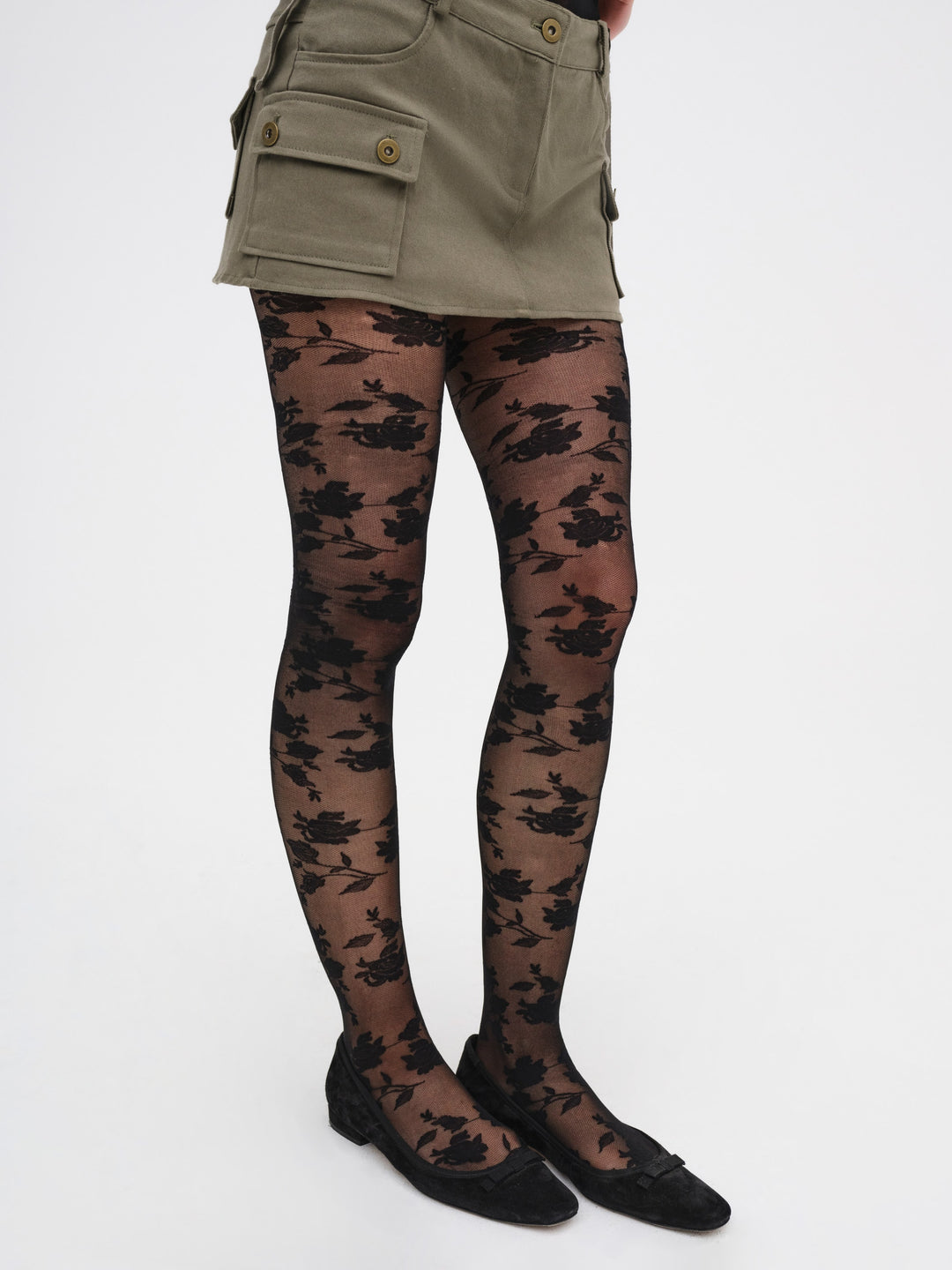 Floral Knit Tights — Black - Image 3