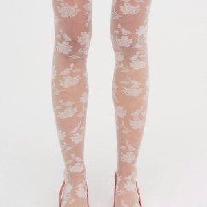Floral Knit Tights — White