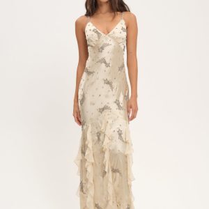 Elea Beaded Maxi Dress — Cream