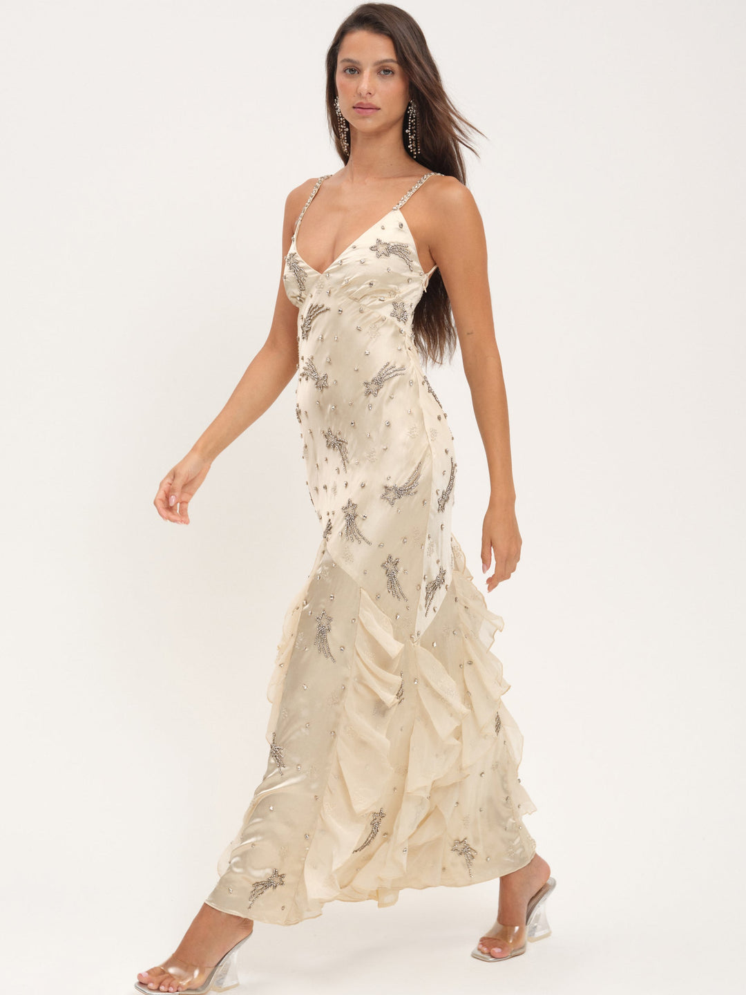 Elea Beaded Maxi Dress — Cream - Image 3