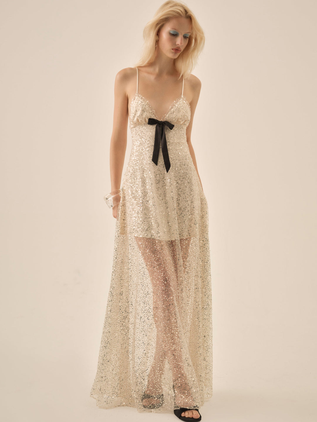 Clara Crystals Maxi Dress — Silver - Image 4