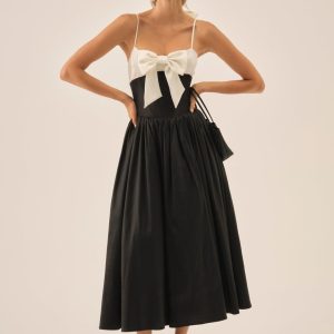 Emalie Taffeta Midi Dress — Black